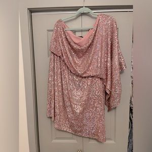 Pink/silver sequins one shoulder dress